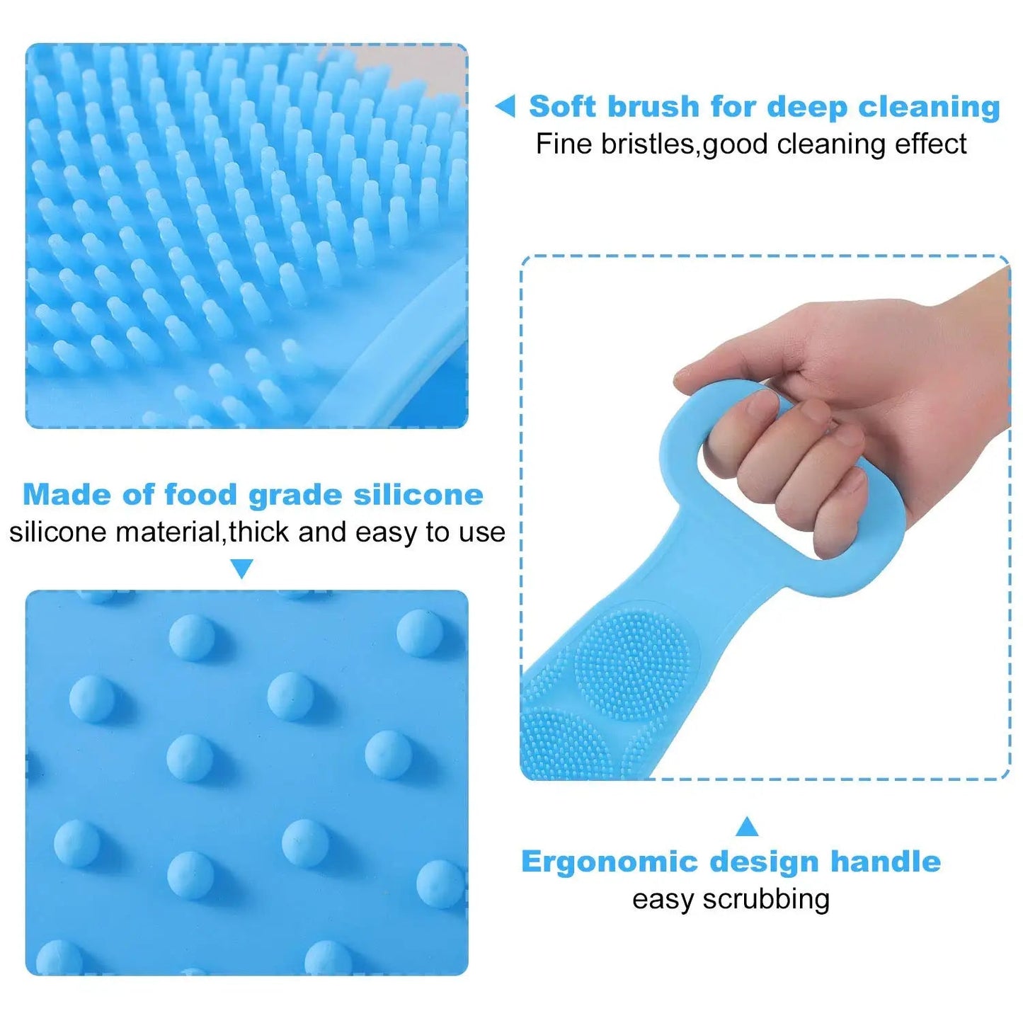 Silicone Bath Brush, Double-Sided Exfoliating Back Scrubber with Mesh Sponge