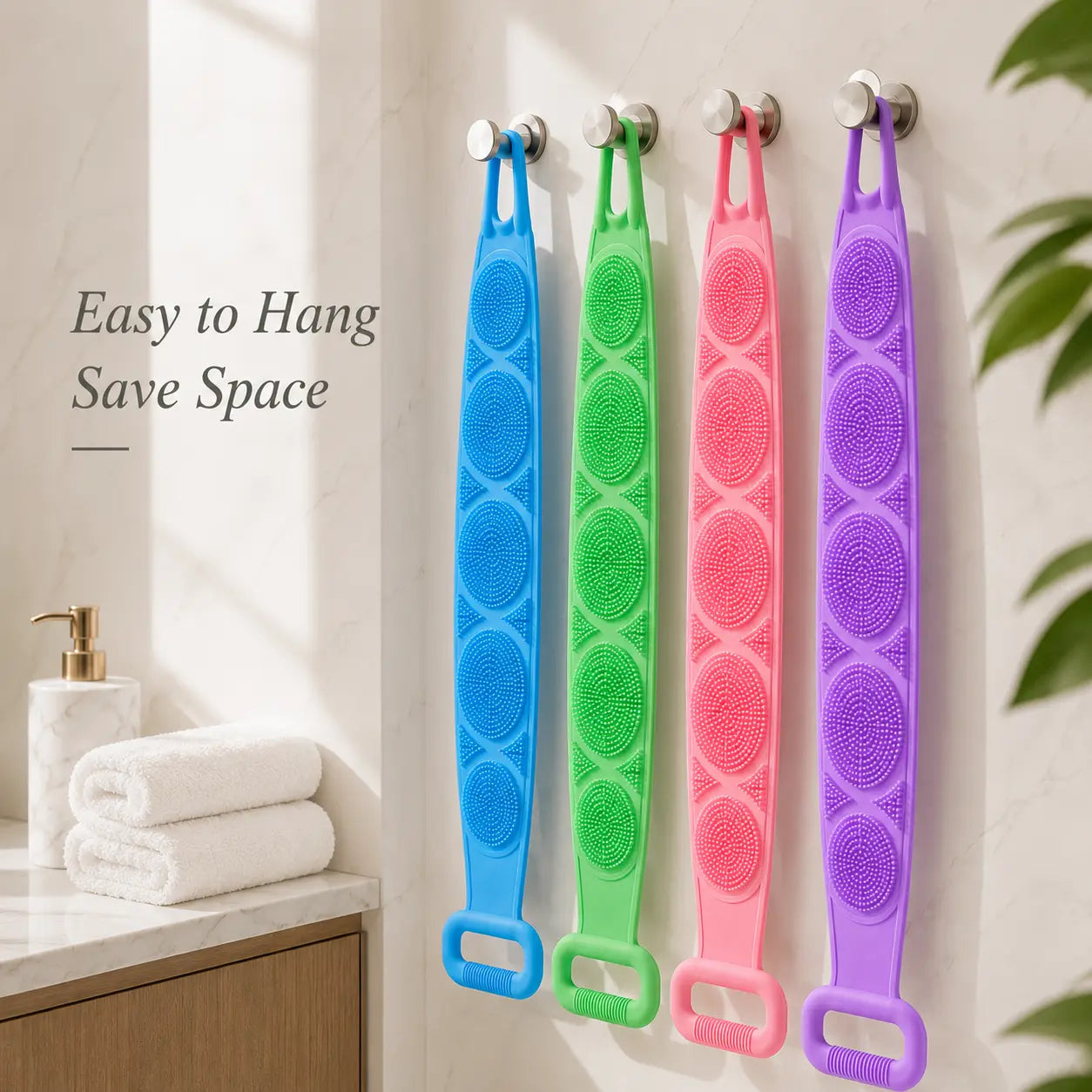 Silicone Bath Brush, Double-Sided Exfoliating Back Scrubber with Mesh Sponge