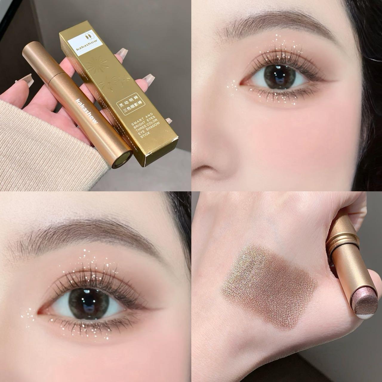 🔥Limit Time Offer!!! BUY 1 GET 1 FREE!!!🔥 3 Color Eyeshadow Stick，New Long Lasting & Waterproof Creamy Eye Shadow，Portable Glitter shadow，Smudge-Proof Long Lasting